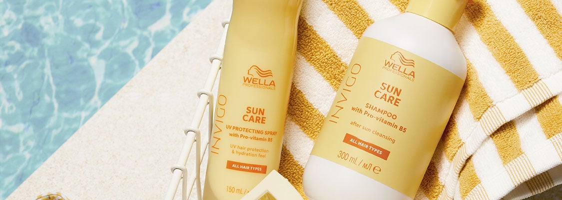 Wella Invigo Sun products on a yellow towel